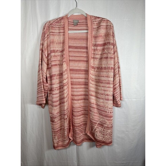 Chico's Sweaters - Chico's Women Size 3 XL Light Cardigan Open Front Pink  Abstract Print Preowned